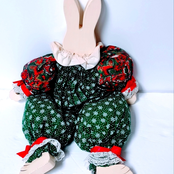 Christmas Stuffed Holiday Rabbit with painted Head and Feet for Decorating - Picture 3 of 5